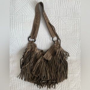 Fringe leather and suede bag SL MCFADIN taupe